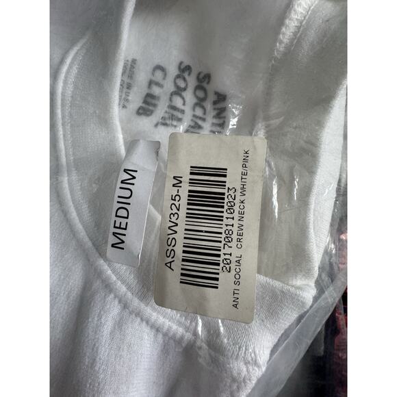 Anti Social Social Club Pink Logo Crewneck White (ASSW325-M) Men's Medium NEW - Picture 3 of 6